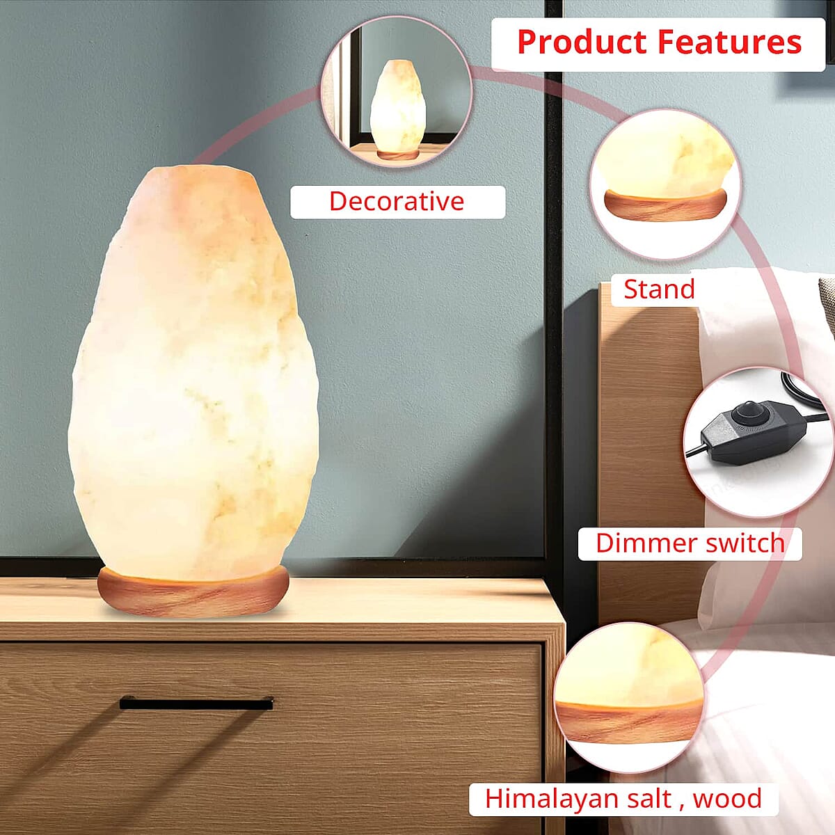 Electric Natural Himalayan White Salt Lamp with Dimmer Switch and Wooden Stand, Organic White Rock Salt Table Lamp For Home Decor image number 1