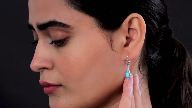 Sleeping Beauty Turquoise and Malgache Neon Apatite Dangling Earrings in Platinum Over Sterling Silver 1.40 ctw