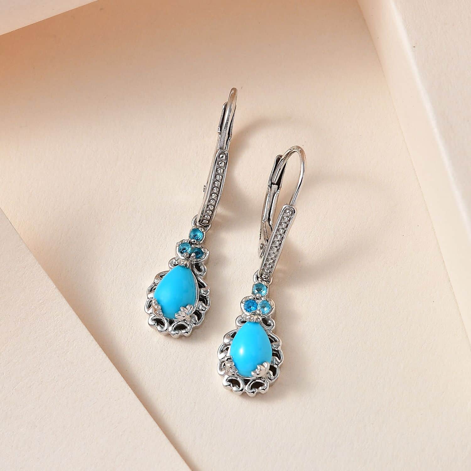 Sleeping Beauty Turquoise and Malgache Neon Apatite Dangling Earrings in  Platinum Over Sterling Silver 1.40 ctw