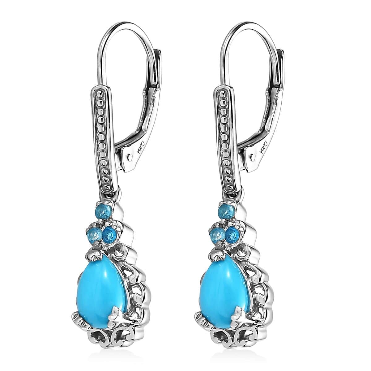 Sleeping Beauty Turquoise and Malgache Neon Apatite Dangling Earrings in  Platinum Over Sterling Silver 1.40 ctw