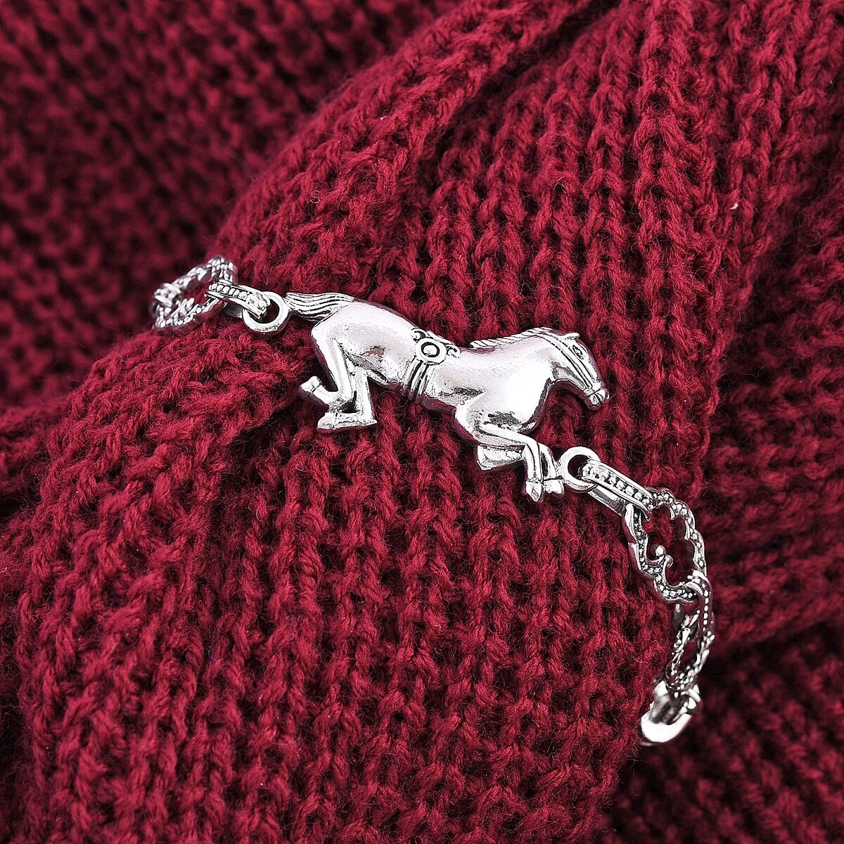 Doorbuster Bali Legacy Sterling Silver Horse Bracelet (7.25 In) 19 Grams image number 1