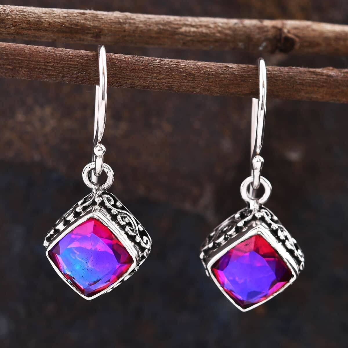 Doorbuster Bali Legacy Volcanic Color Quartz Dangle Earrings in Sterling Silver 5.50 ctw image number 1