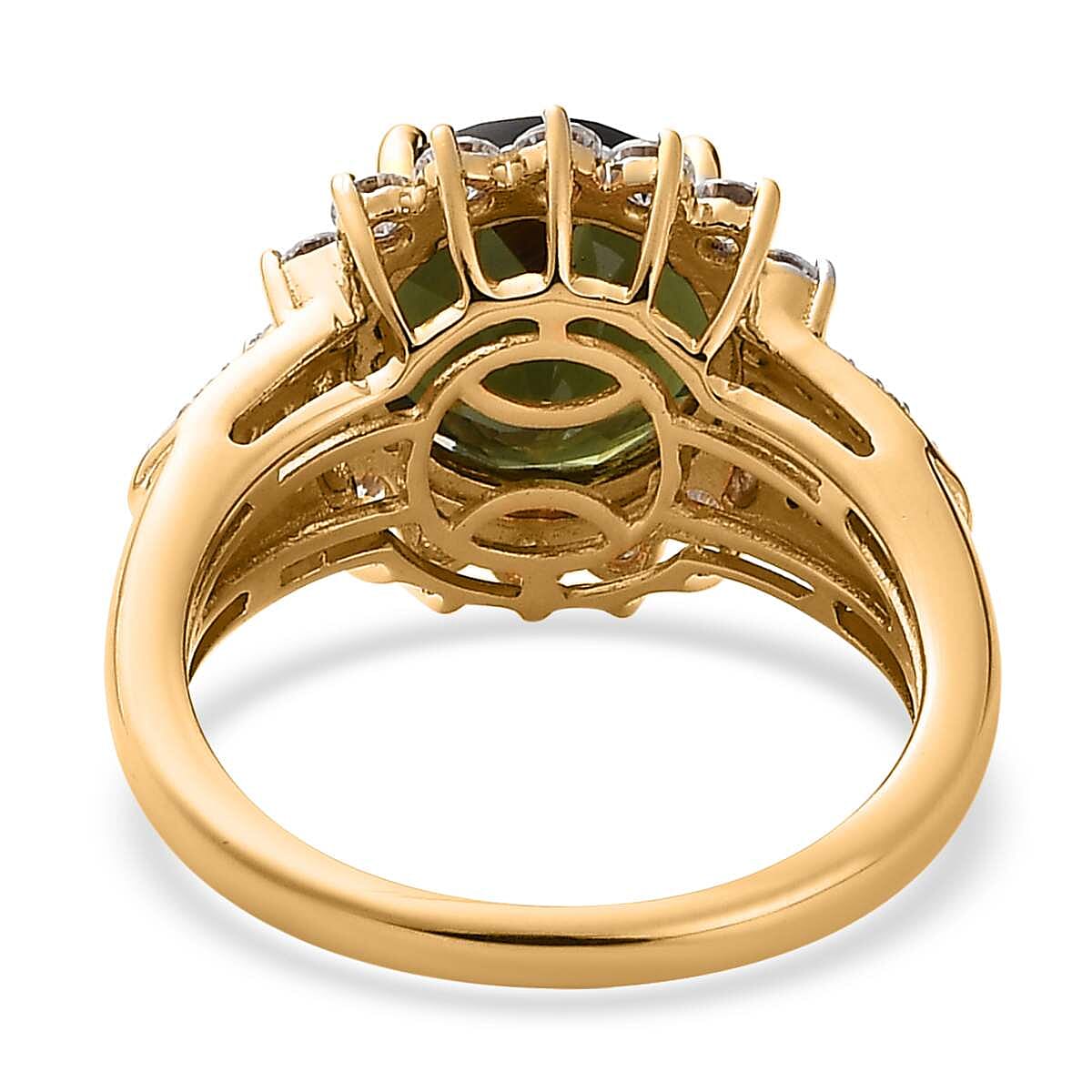 Premium Bohemian Moldavite and Moissanite, Natural Yellow Diamond Halo Ring in Vermeil Yellow Gold Over Sterling Silver (Size 10.0) 4.30 ctw