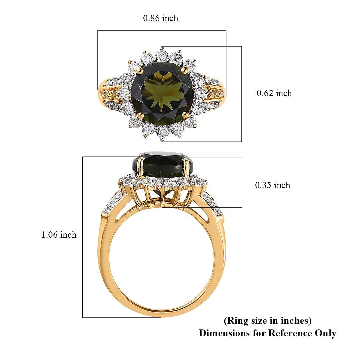 Premium Bohemian Moldavite and Moissanite, Natural Yellow Diamond Halo Ring in Vermeil Yellow Gold Over Sterling Silver (Size 10.0) 4.30 ctw