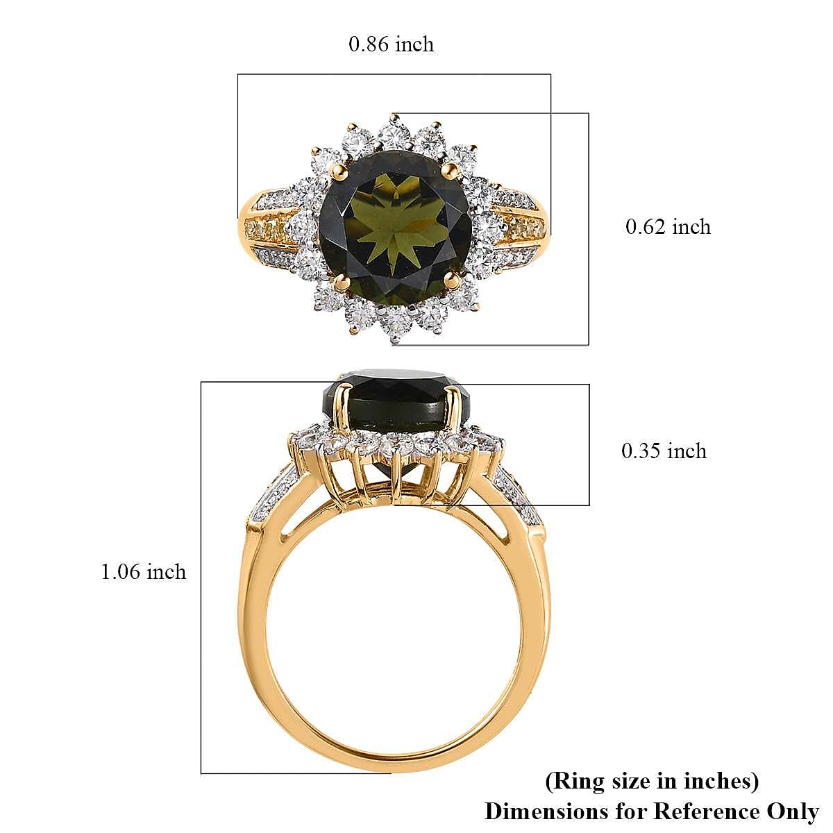 Premium Bohemian Moldavite and Moissanite, Natural Yellow Diamond Halo Ring in Vermeil Yellow Gold Over Sterling Silver (Size 7.0) 4.30 ctw image number 5
