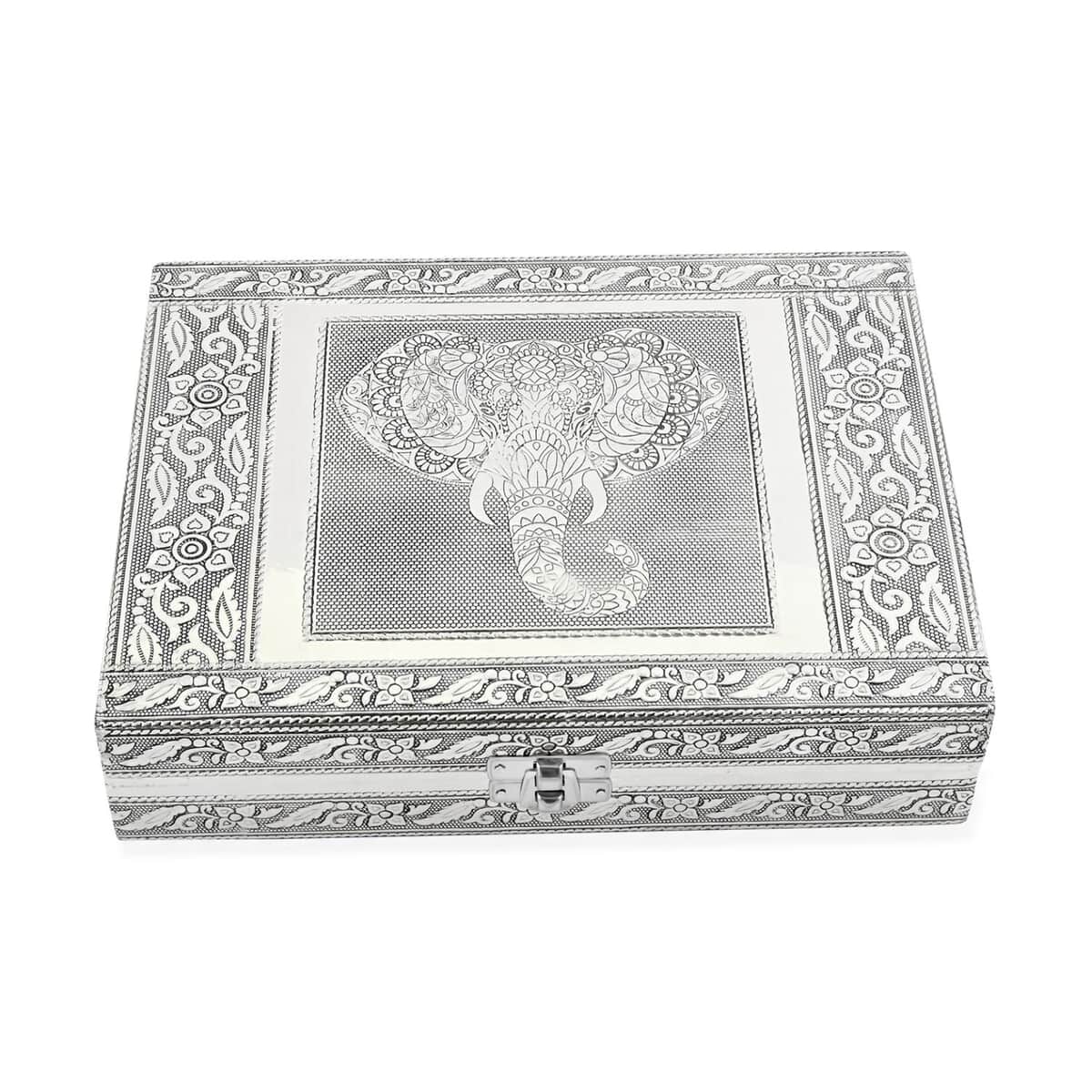 Handcrafted Aluminium Elephant Wisdom Embossed Jewelry Box image number 1