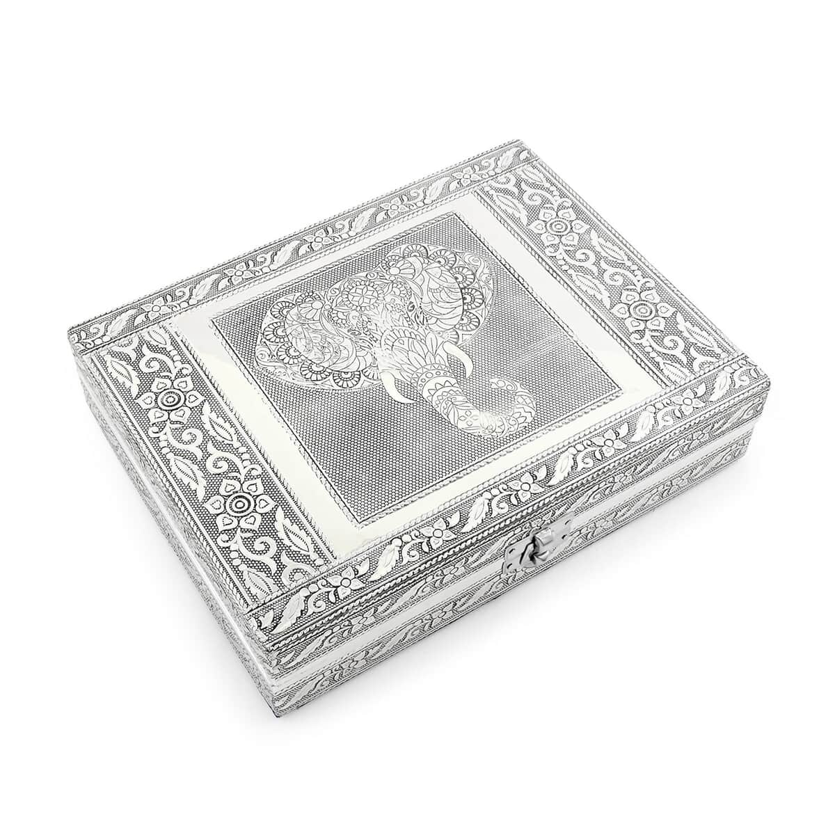 Handcrafted Aluminium Elephant Wisdom Embossed Jewelry Box image number 2