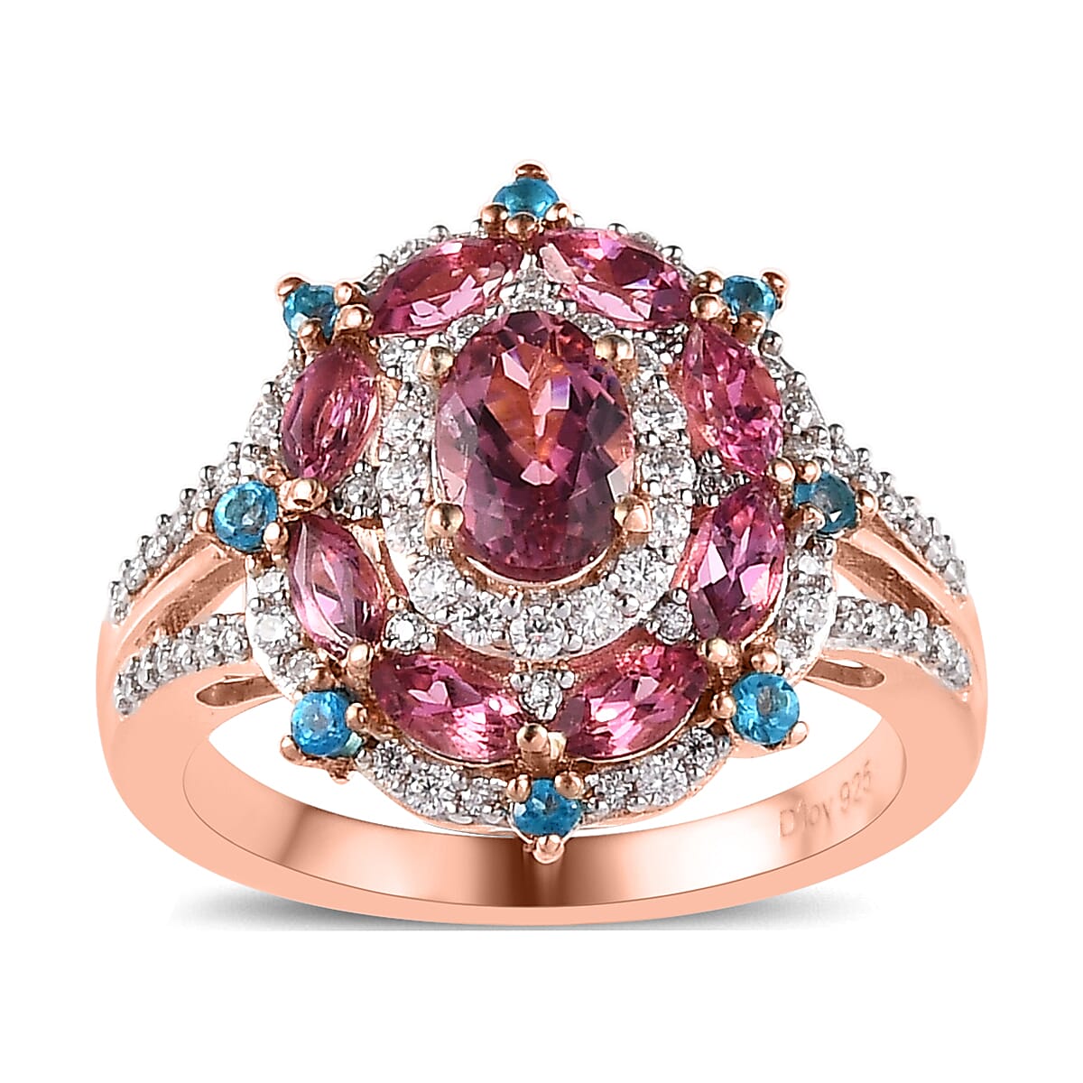 Premium Natural Calabar Pink Tourmaline Ring, Multi Gemstone Ring in Vermeil Rose Gold Over Sterling Silver, Tourmaline Jewelry, Gifts For Her 1.65 ctw