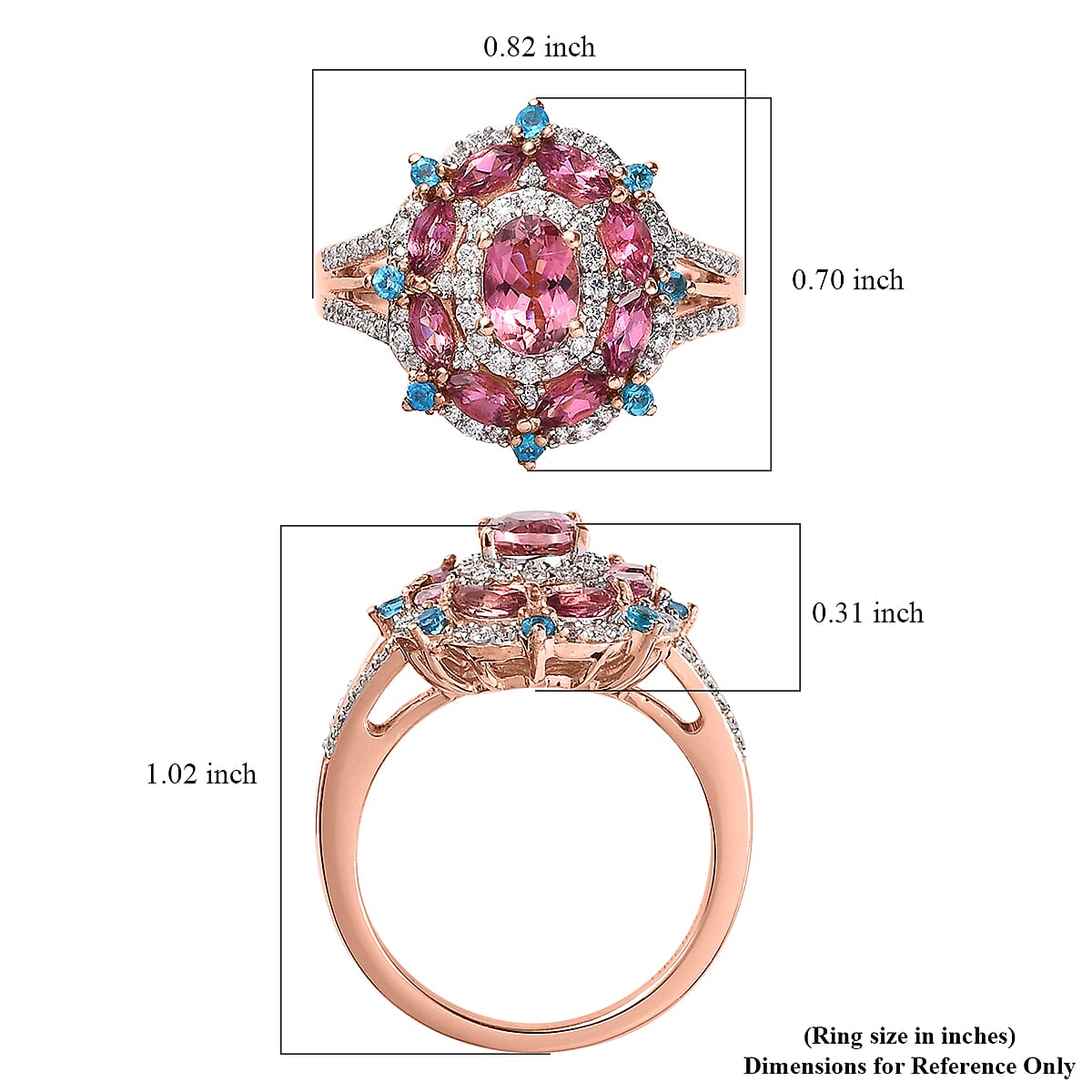 Premium Natural Calabar Pink Tourmaline Ring, Multi Gemstone Ring in Vermeil Rose Gold Over Sterling Silver, Tourmaline Jewelry, Gifts For Her 1.65 ctw