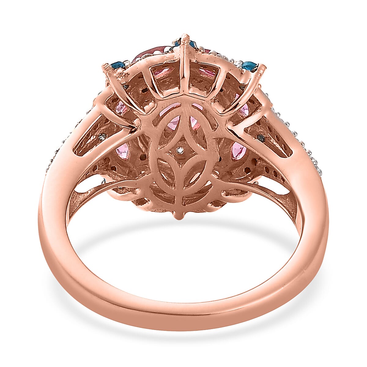 Premium Natural Calabar Pink Tourmaline Ring, Multi Gemstone Ring in Vermeil Rose Gold Over Sterling Silver, Tourmaline Jewelry, Gifts For Her 1.65 ctw image number 4