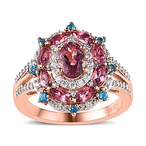 Premium Natural Calabar Pink Tourmaline and Multi Gemstone 1.65 ctw Ring in Vermeil Rose Gold Over Sterling Silver, Tourmaline Jewelry, Gifts For Her (Size 8.00)