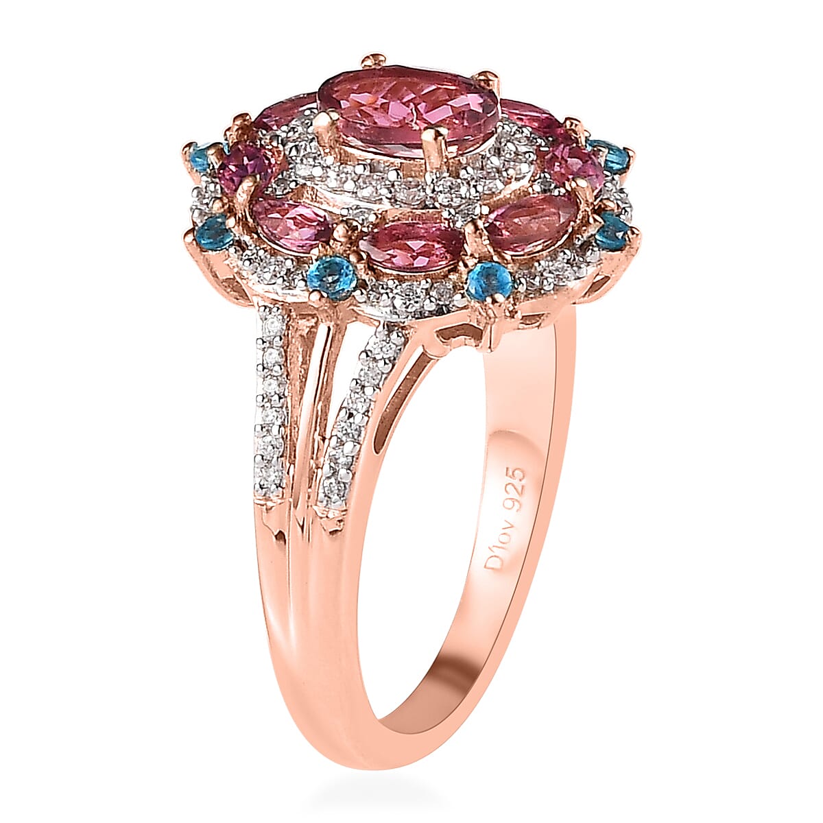 Premium Natural Calabar Pink Tourmaline and Multi Gemstone 1.65 ctw Ring in Vermeil Rose Gold Over Sterling Silver, Tourmaline Jewelry, Gifts For Her (Size 8.00) image number 3