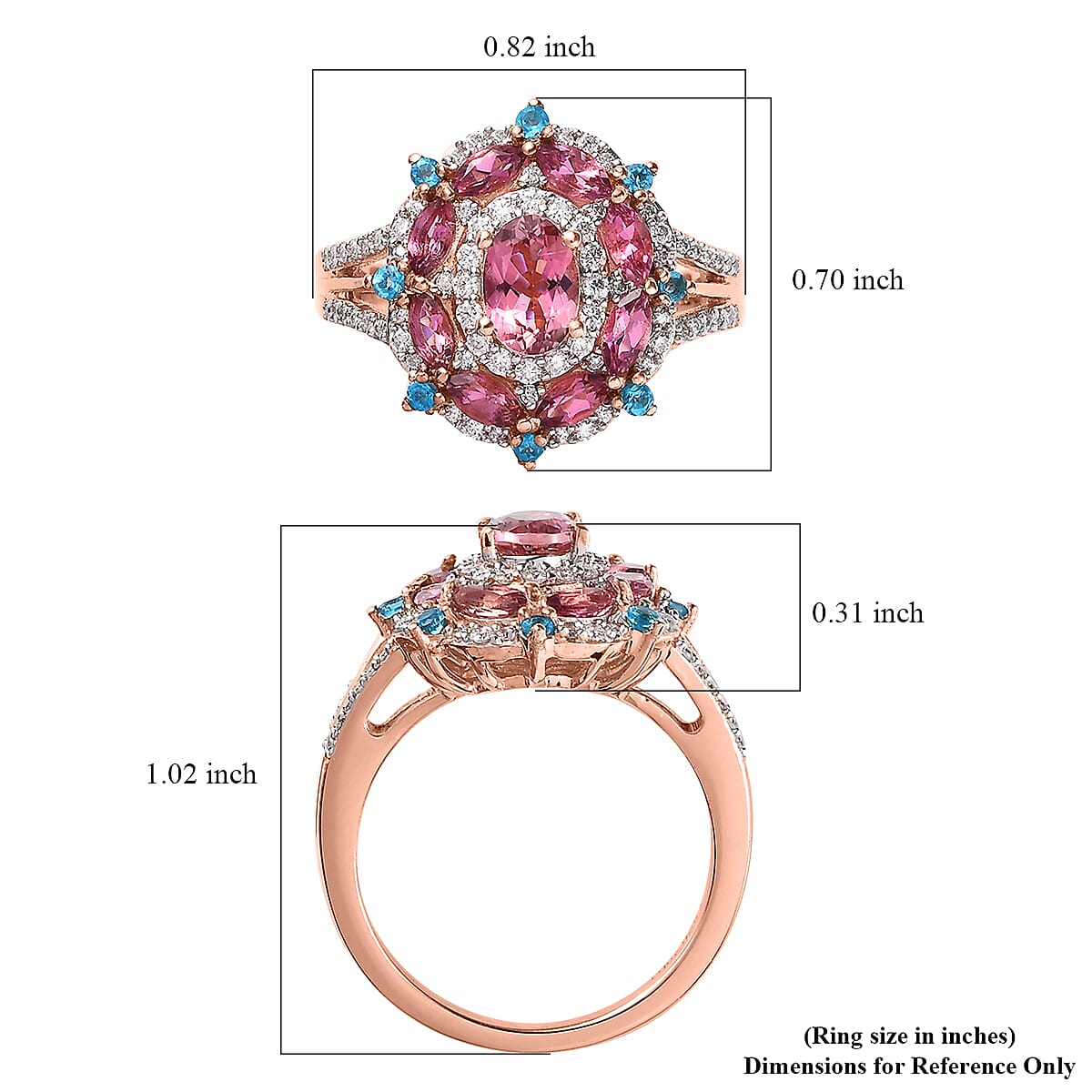 Premium Natural Calabar Pink Tourmaline and Multi Gemstone 1.65 ctw Ring in Vermeil Rose Gold Over Sterling Silver, Tourmaline Jewelry, Gifts For Her (Size 8.00) image number 5