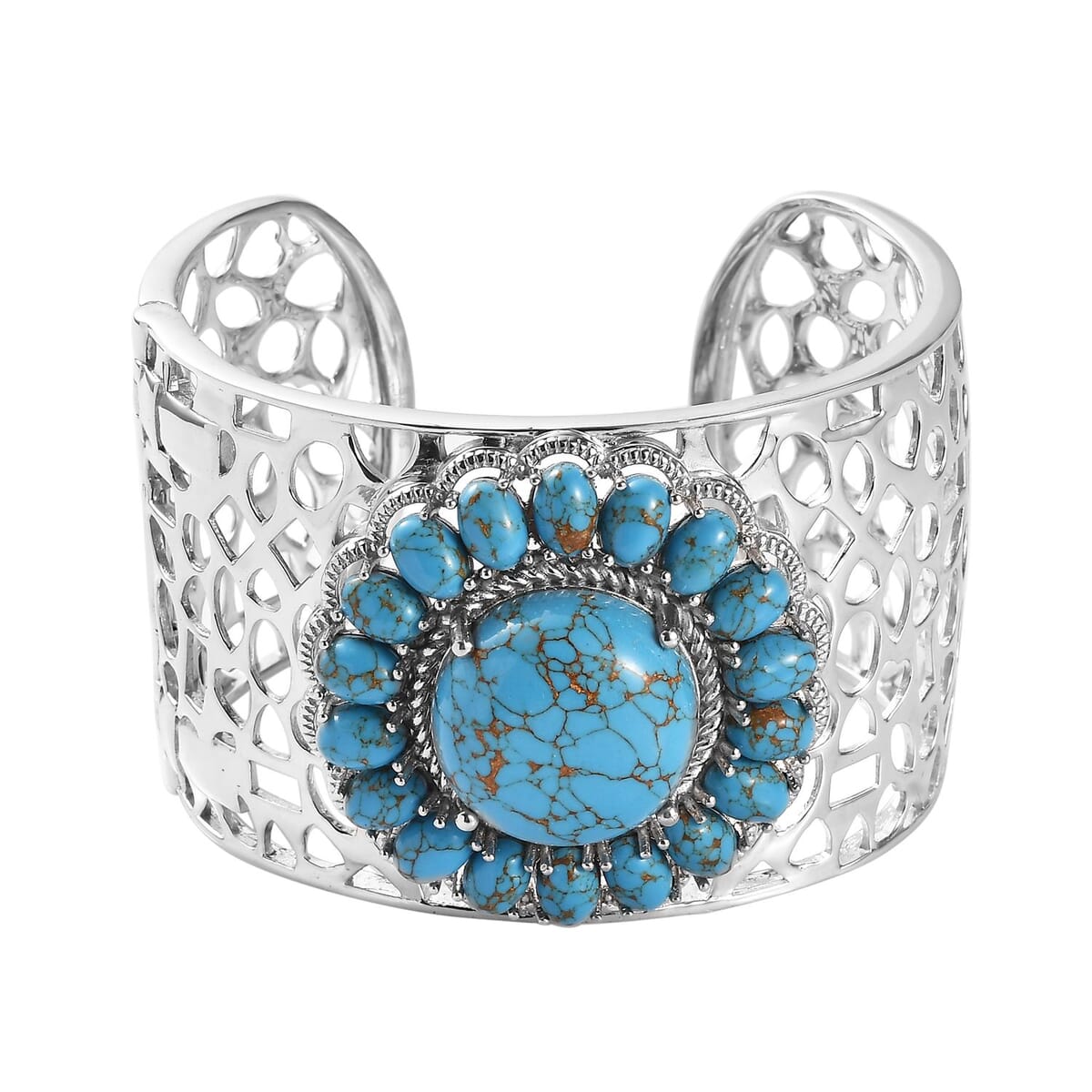 Karis Mojave Blue Turquoise Cuff Bracelet in Platinum Bond (6.50 In) 32.65 ctw image number 0