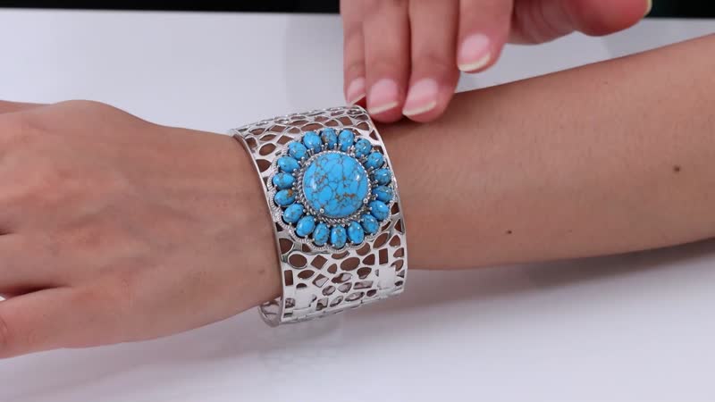 Karis Mojave Blue Turquoise Cuff Bracelet in Platinum Bond (6.50 In) 32.65 ctw
