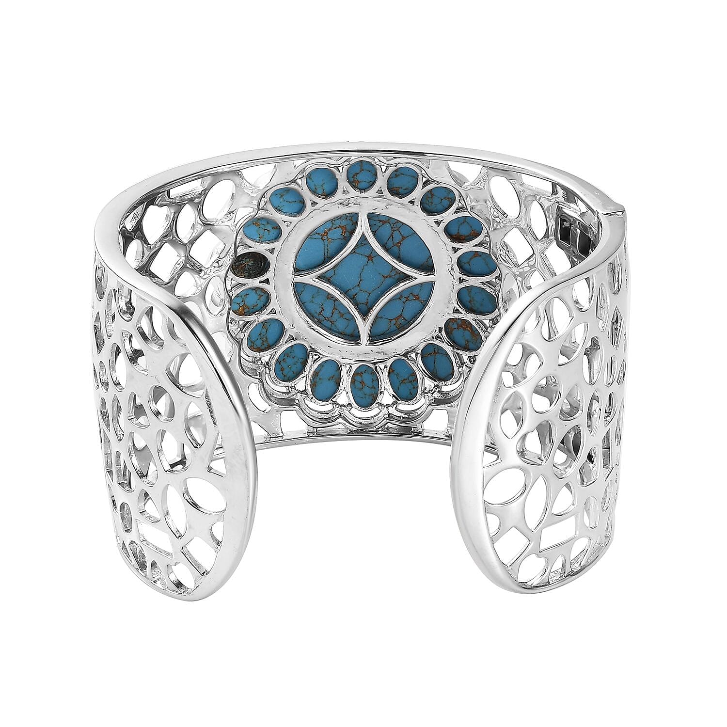Karis Mojave Blue Turquoise Cuff Bracelet in Platinum Bond (6.50 In) 32.65 ctw