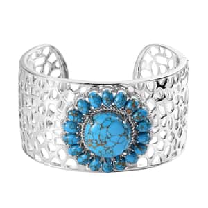 Karis Mojave Blue Turquoise Cuff Bracelet in Platinum Bond (7.25 In) 32.65 ctw