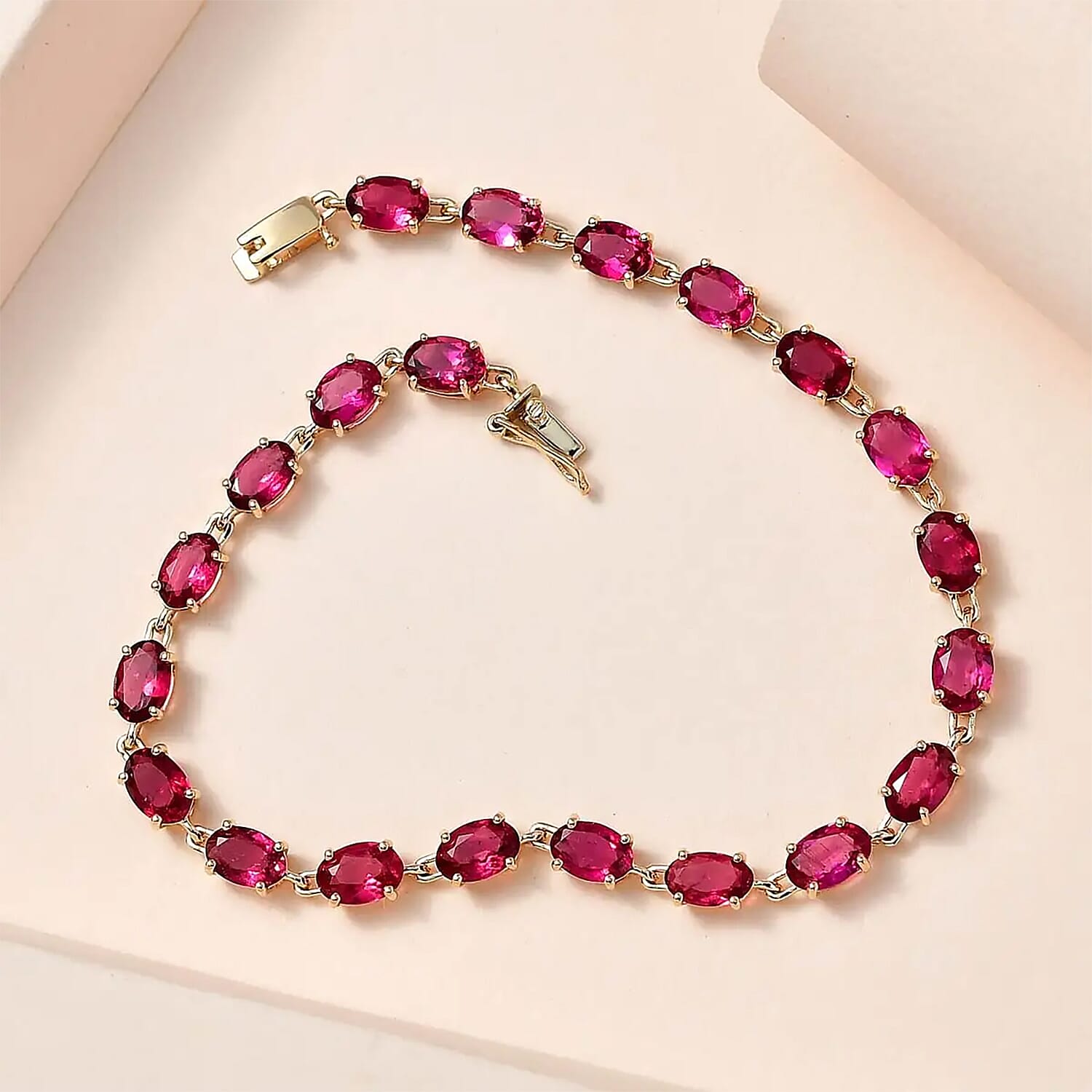 Certified & Appraised Luxoro AAA Ouro Fino Rubellite 8.10 ctw Bracelet in 14K Yellow Gold (7.25 In)