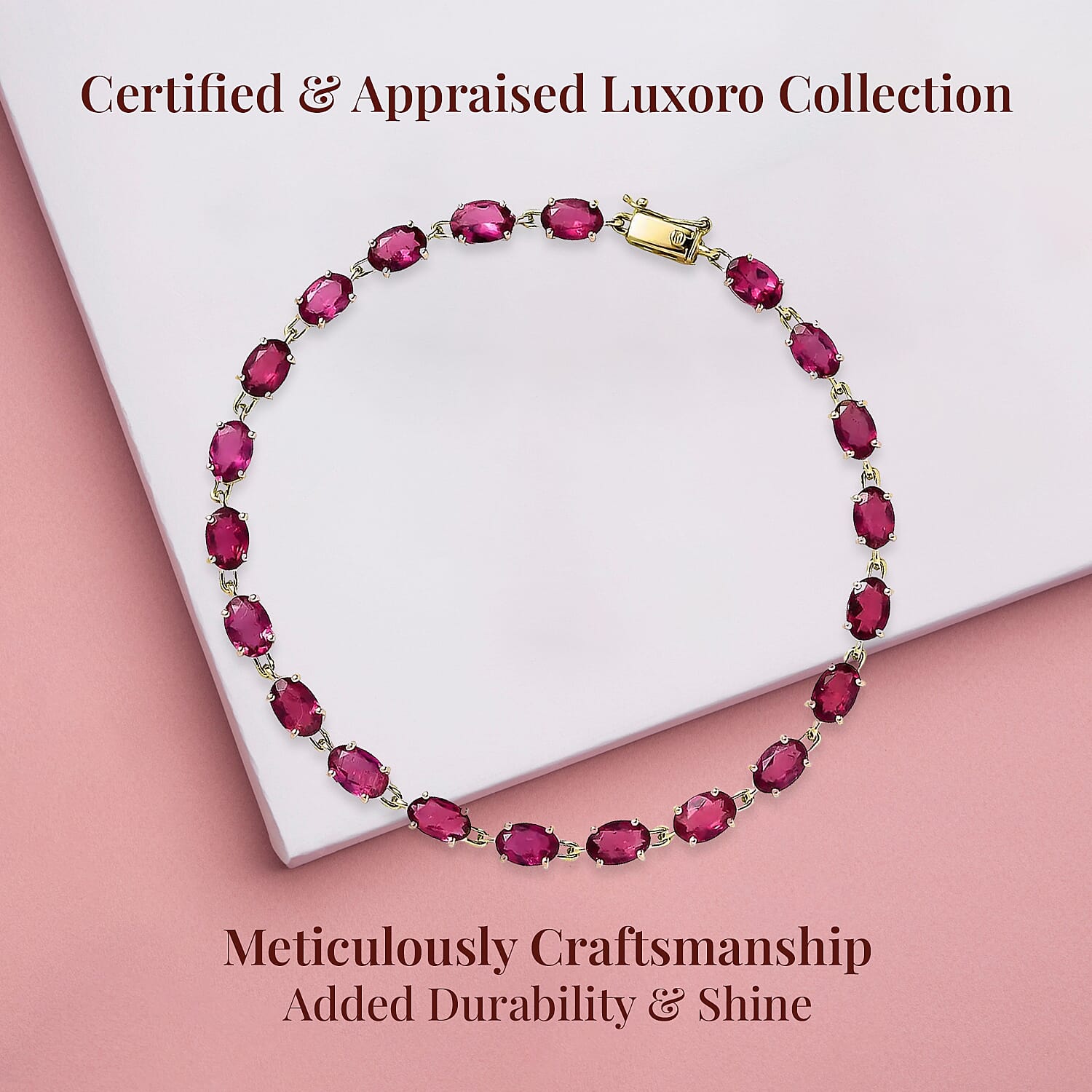 Certified & Appraised Luxoro AAA Ouro Fino Rubellite 8.10 ctw Bracelet in 14K Yellow Gold (7.25 In)