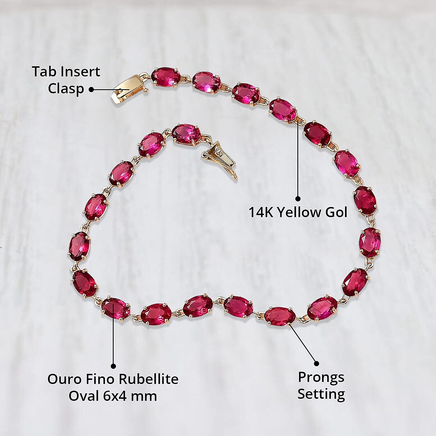 Certified & Appraised Luxoro AAA Ouro Fino Rubellite 8.10 ctw Bracelet in 14K Yellow Gold (7.25 In)