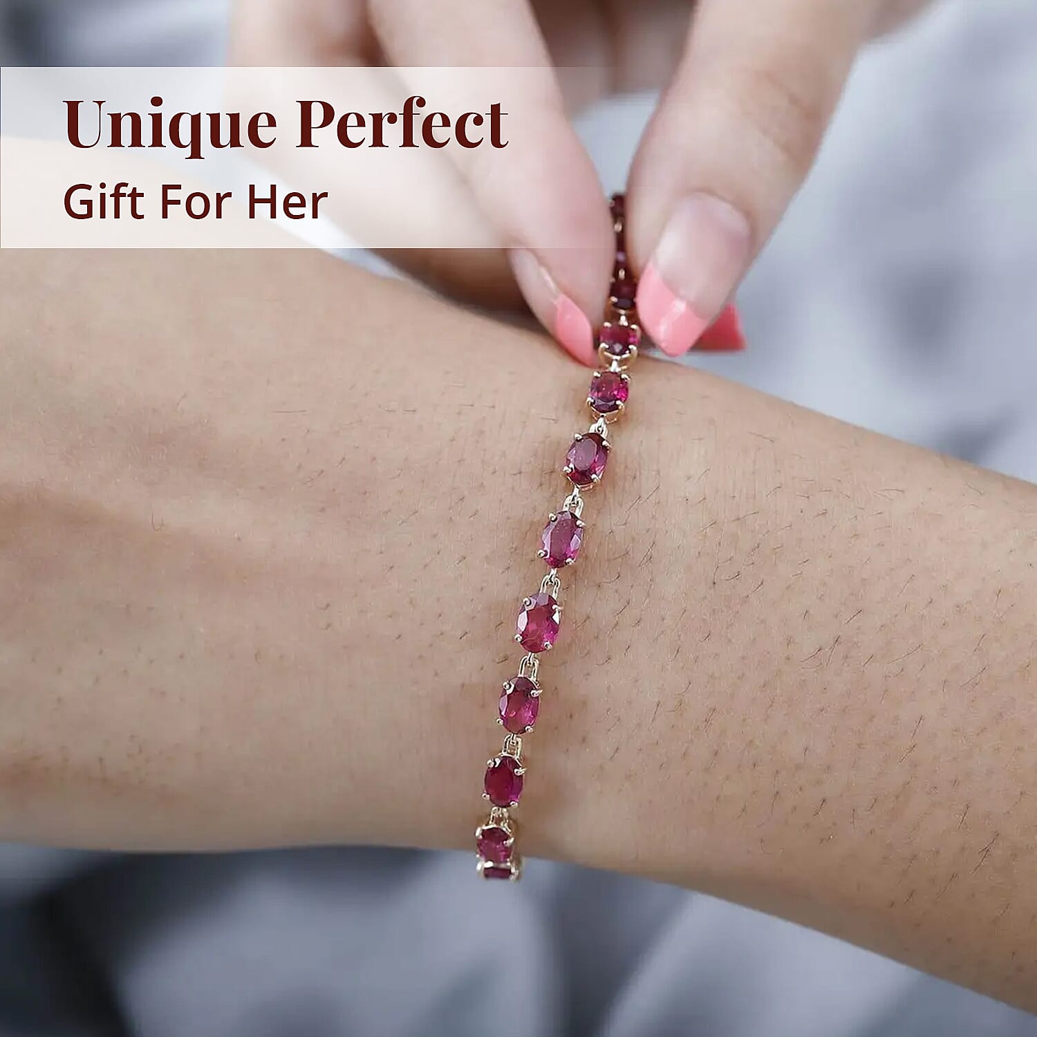 Certified & Appraised Luxoro AAA Ouro Fino Rubellite 8.10 ctw Bracelet in 14K Yellow Gold (7.25 In)
