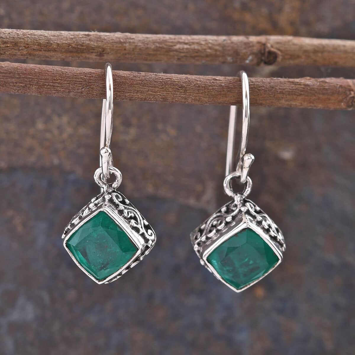 Bali Legacy Emeraldine Quartz (Triplet) 5.25 ctw Dangle Earrings in Sterling Silver image number 1