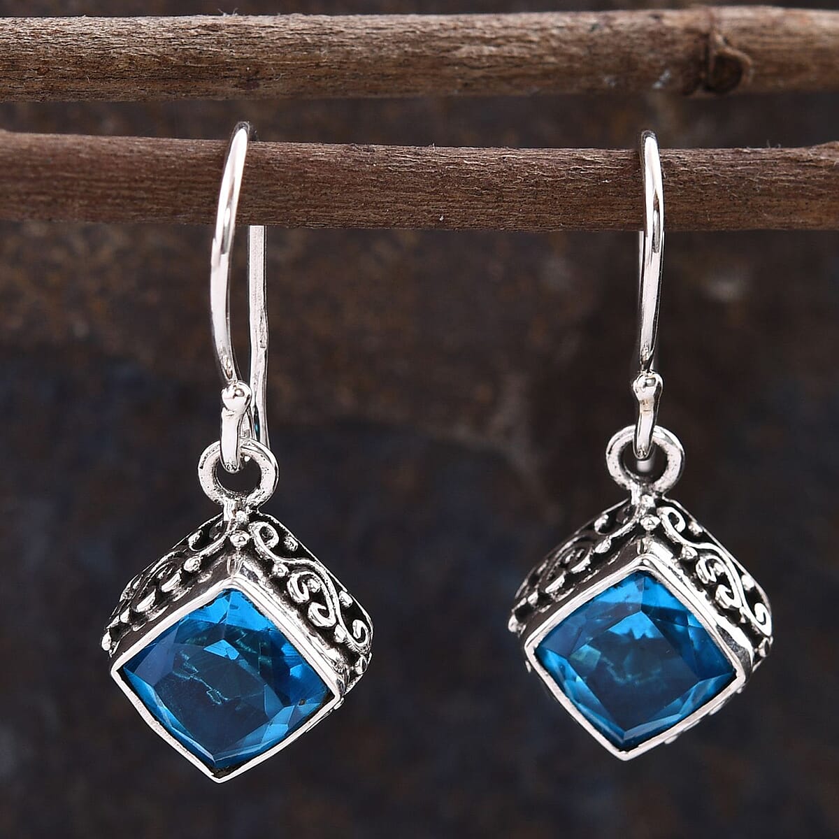 Bali Legacy Caribbean Quartz (Triplet) 5.10 ctw Dangle Earrings in Sterling Silver image number 1