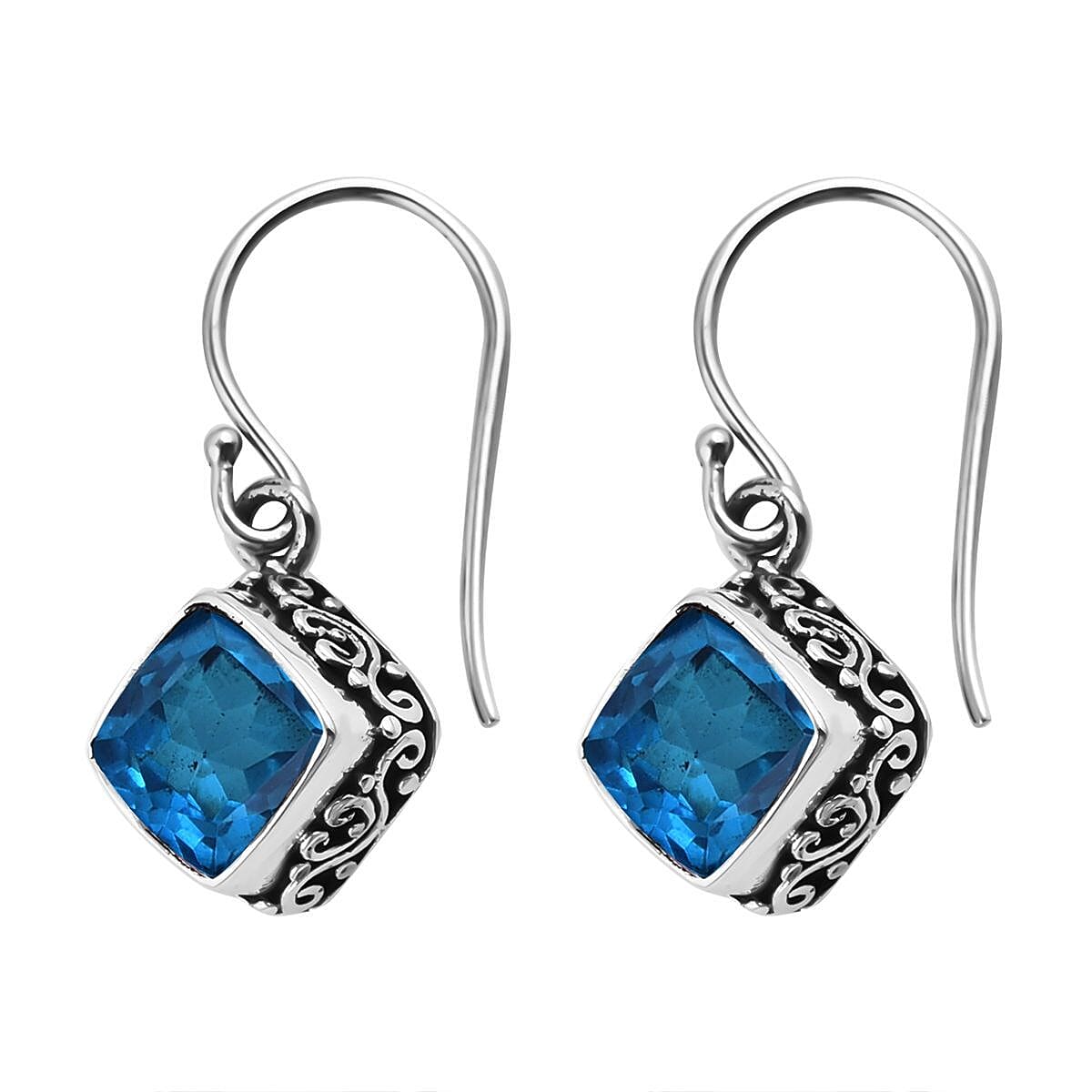 Bali Legacy Caribbean Quartz (Triplet) 5.10 ctw Dangle Earrings in Sterling Silver image number 3