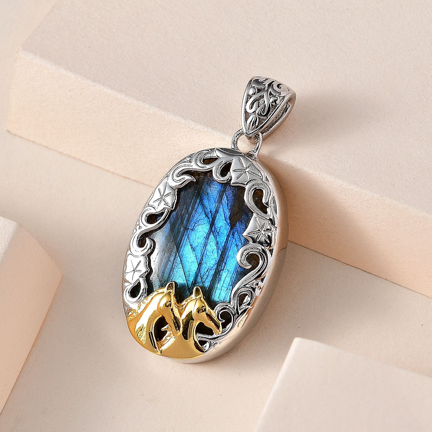 Malagasy Labradorite 26.00 ctw Pendant without Chain in Platinum Over Sterling Silver