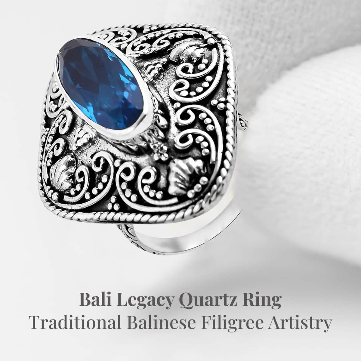 Bali Legacy Caribbean Quartz (Triplet) 6.25 ctw Ring in Sterling Silver (Size 10.0) image number 2