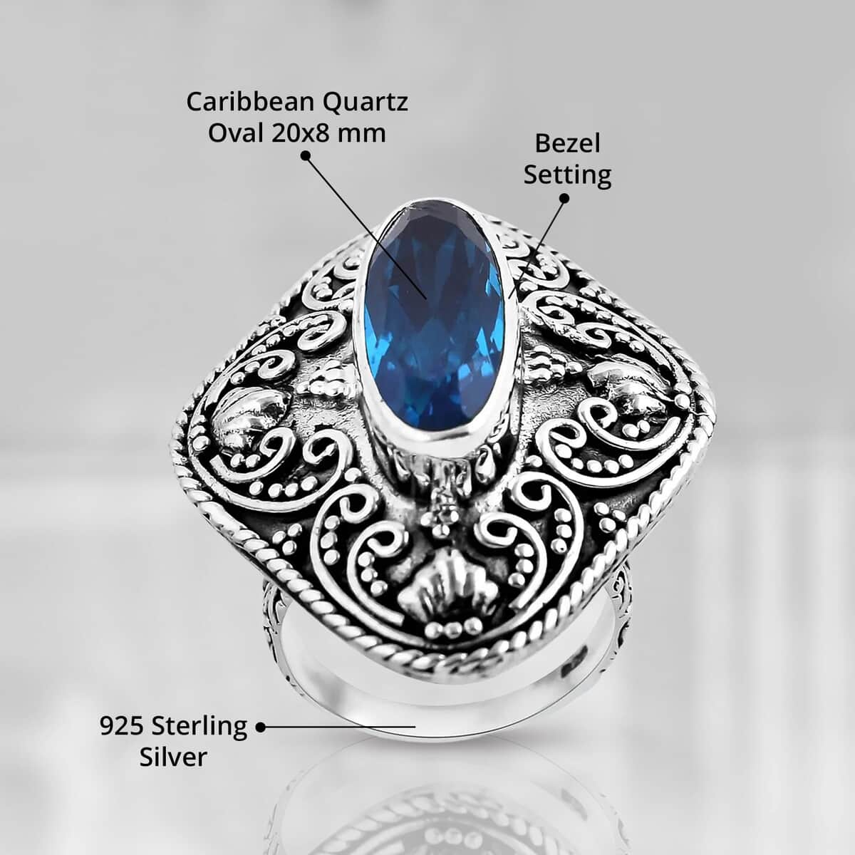 Bali Legacy Caribbean Quartz (Triplet) 6.25 ctw Ring in Sterling Silver (Size 10.0) image number 4