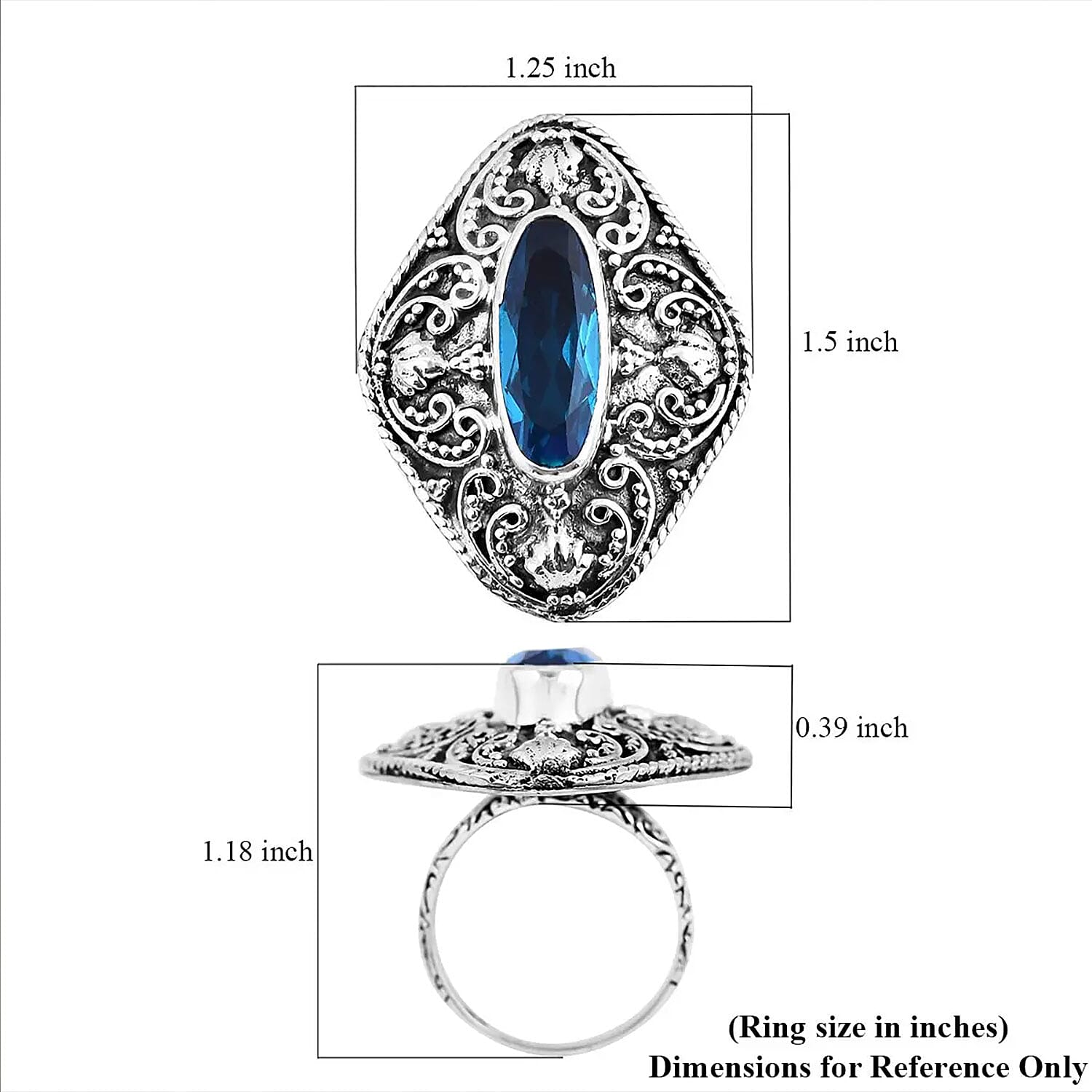 Bali Legacy Caribbean Quartz (Triplet) 6.25 ctw Ring in Sterling Silver (Size 10.0)