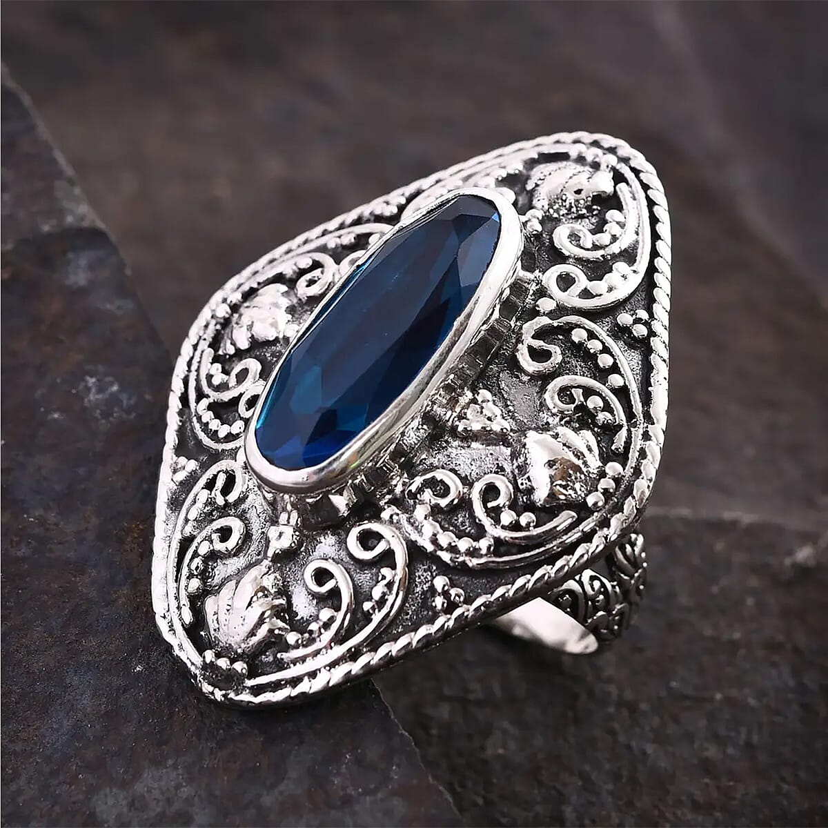 Bali Legacy Caribbean Quartz (Triplet) 6.25 ctw Ring in Sterling Silver (Size 9.0) image number 1