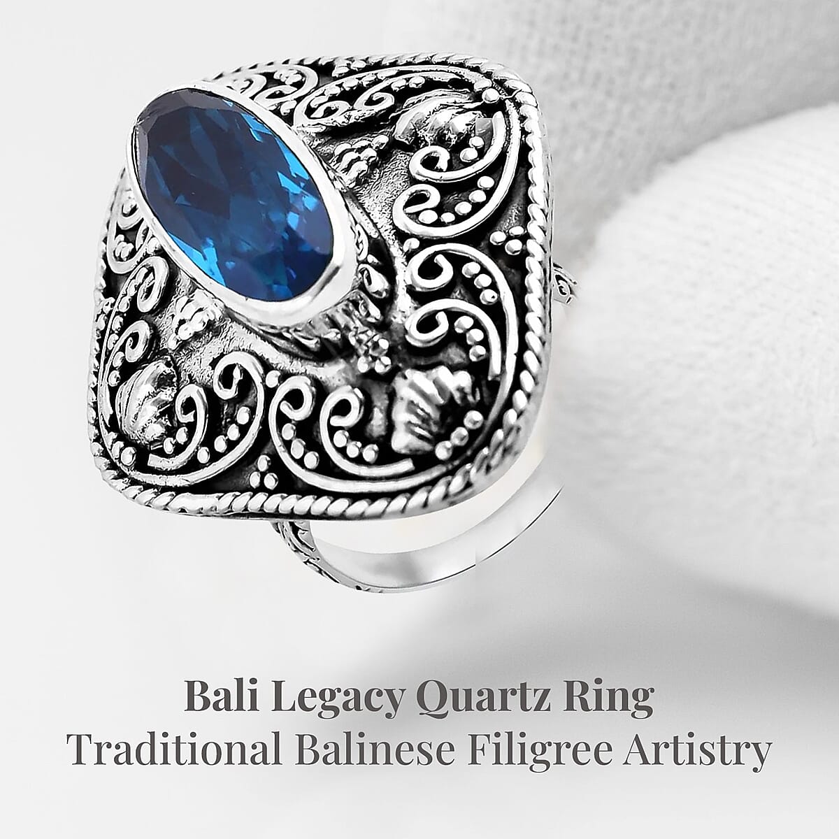 Bali Legacy Caribbean Quartz (Triplet) 6.25 ctw Ring in Sterling Silver (Size 9.0) image number 2