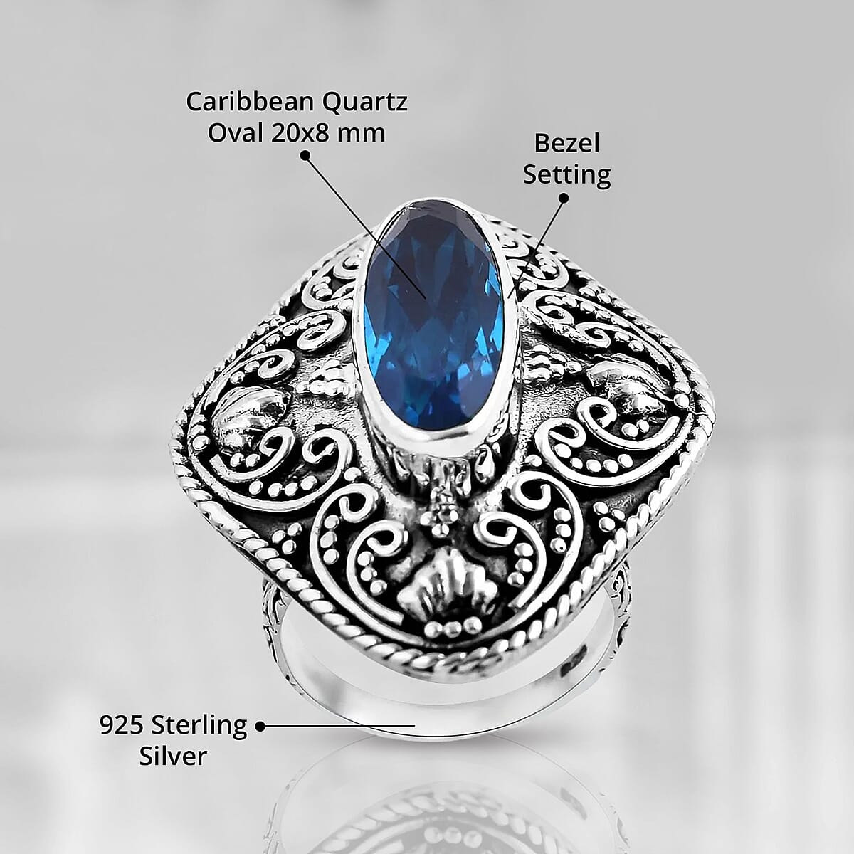 Bali Legacy Caribbean Quartz (Triplet) 6.25 ctw Ring in Sterling Silver (Size 9.0) image number 4