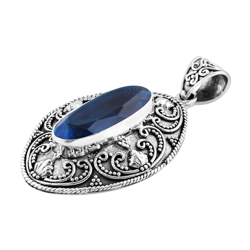 Bali Legacy Caribbean Quartz (Triplet) Pendant without Chain in Sterling Silver 12.60 ctw