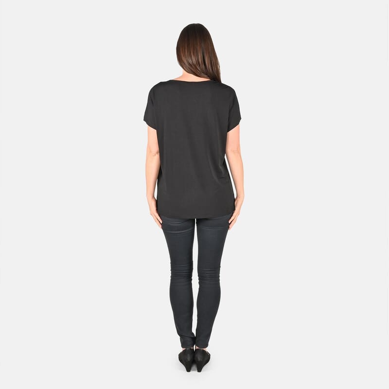 Tamsy Black Color Knit Rhinestone Jeweled Blouse - One Size Missy