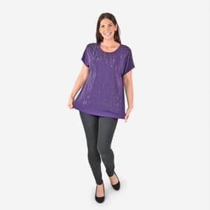 Tamsy Purple Color Stylish Jewel Wave Design Women's Top - One Size Missy