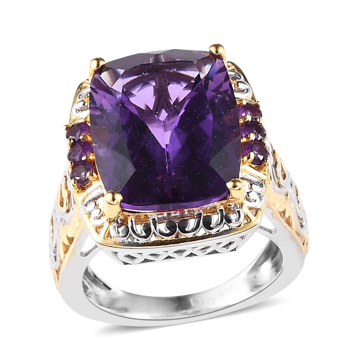 Premium Mashamba Amethyst and Lusaka Amethyst Ring in Vermeil Yellow Gold and Platinum Over Sterling Silver 10.00 ctw image number 0