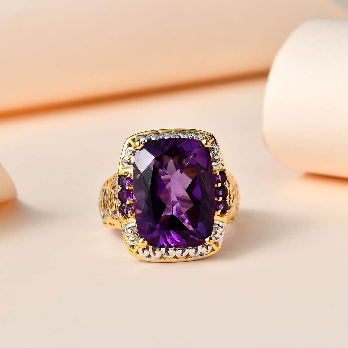 Premium Mashamba Amethyst and Lusaka Amethyst Ring in Vermeil Yellow Gold and Platinum Over Sterling Silver 10.00 ctw image number 1