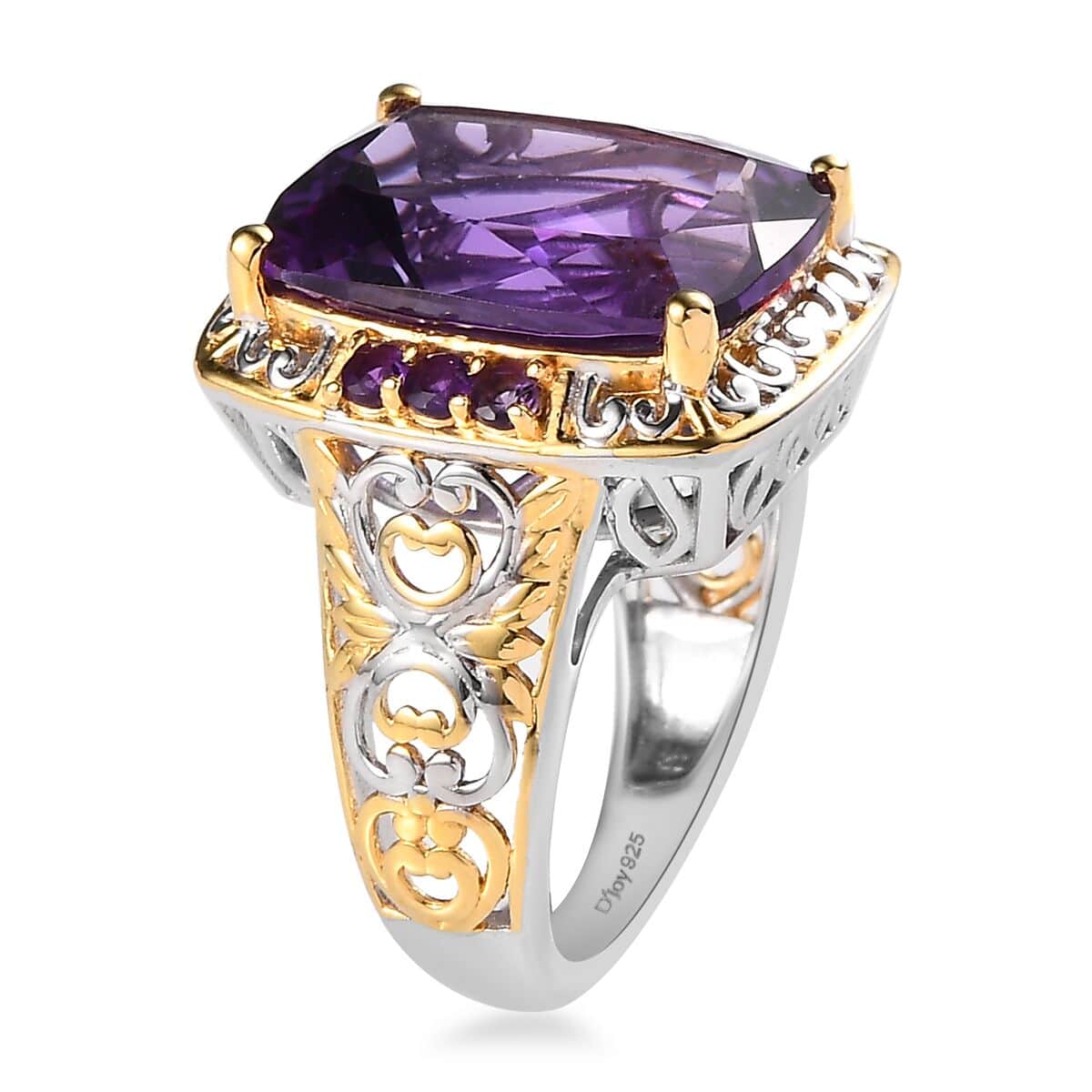 Premium Mashamba Amethyst and Lusaka Amethyst Ring in Vermeil Yellow Gold and Platinum Over Sterling Silver 10.00 ctw image number 3