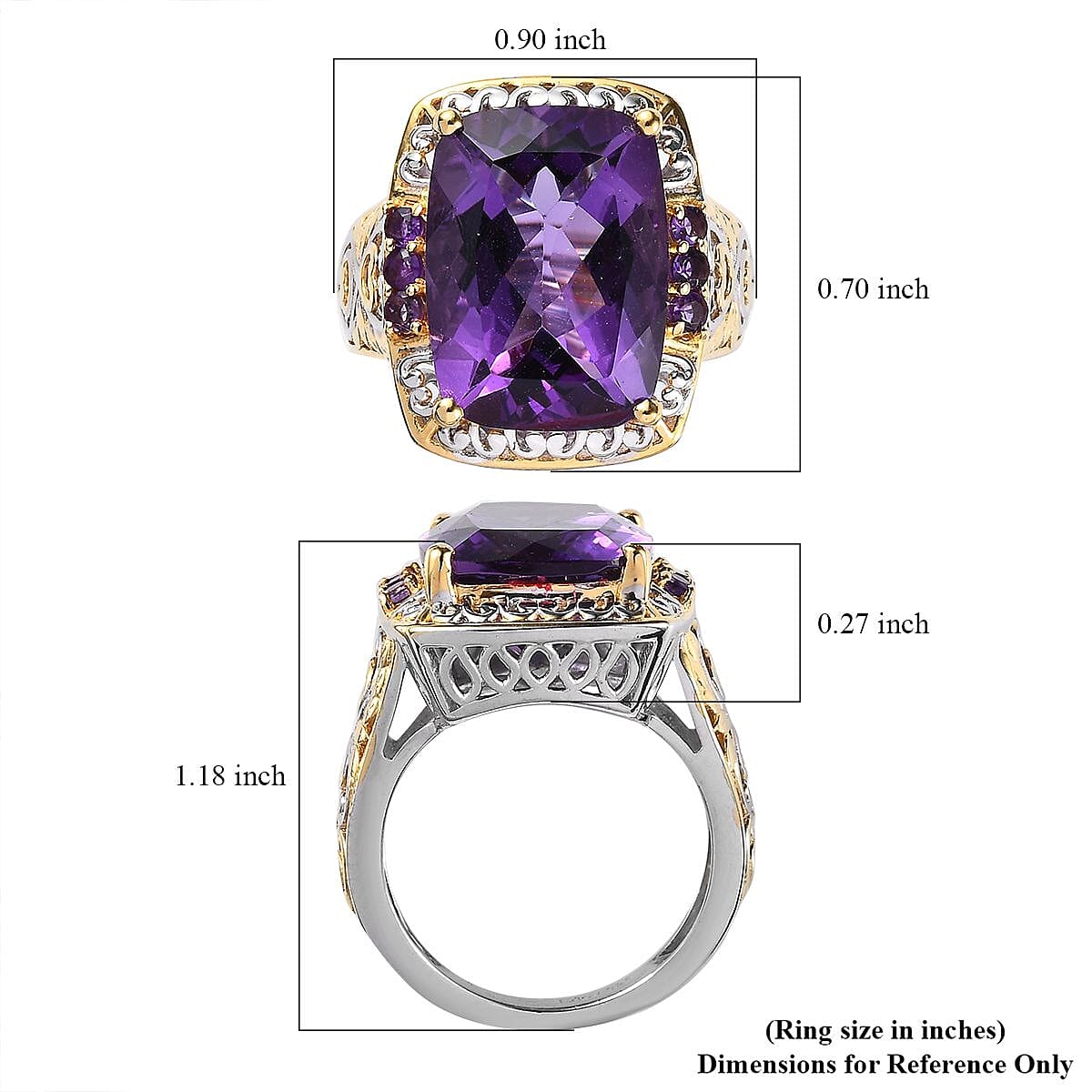 Premium Mashamba Amethyst and Lusaka Amethyst Ring in Vermeil Yellow Gold and Platinum Over Sterling Silver (Size 6.0) 10.00 ctw
