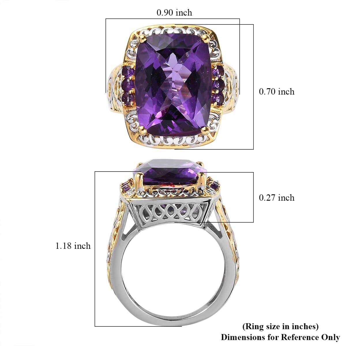 Premium Mashamba Amethyst and Lusaka Amethyst Ring in Vermeil Yellow Gold and Platinum Over Sterling Silver 10.00 ctw image number 5