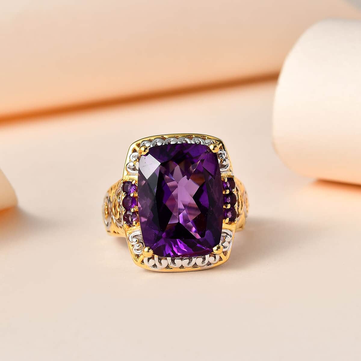 Premium Mashamba Amethyst and Lusaka Amethyst Ring in Vermeil Yellow Gold and Platinum Over Sterling Silver (Size 7.0) 10.00 ctw image number 1