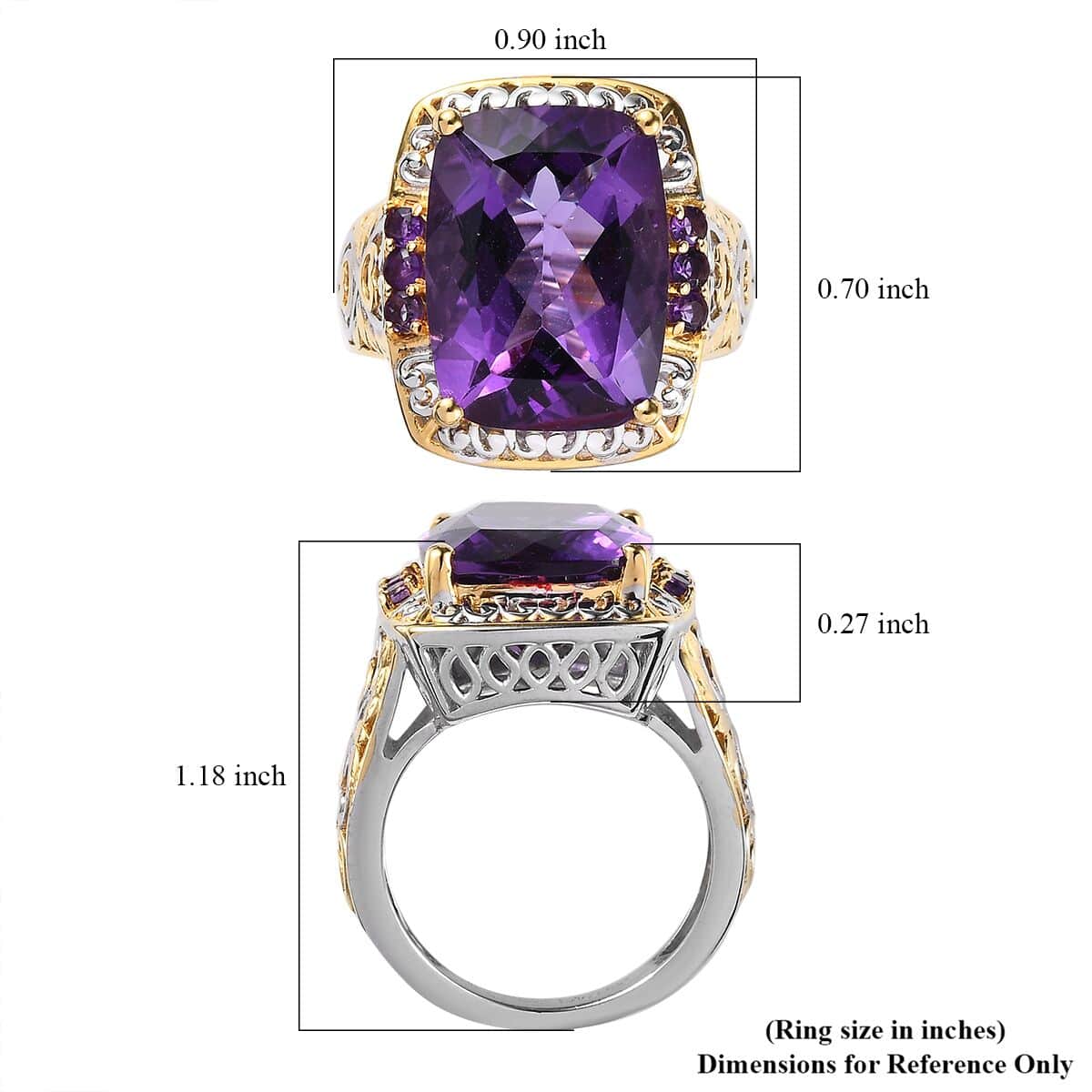 Premium Mashamba Amethyst and Lusaka Amethyst Ring in Vermeil Yellow Gold and Platinum Over Sterling Silver (Size 7.0) 10.00 ctw image number 5