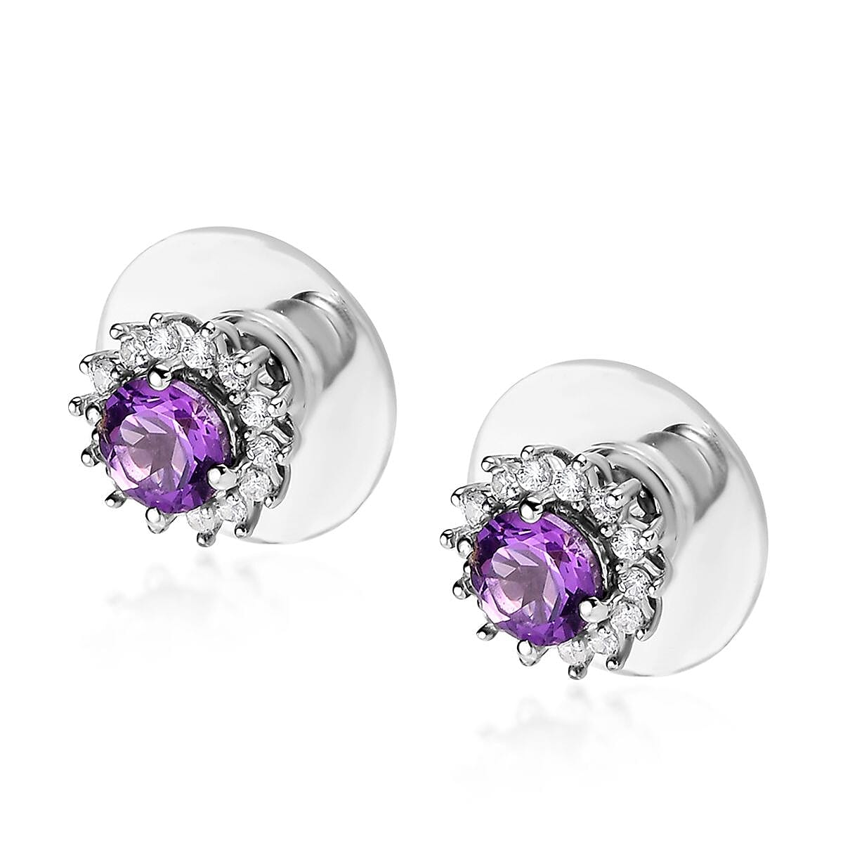 Premium Mashamba Amethyst and White Zircon Sunburst Stud Earrings in Platinum Over Sterling Silver 1.30 ctw