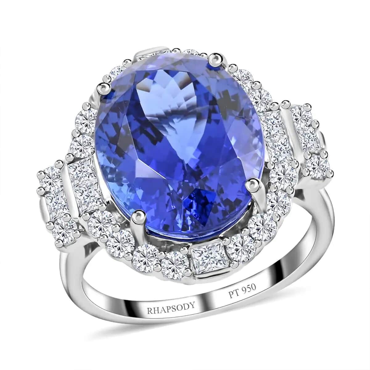 Certified & Appraised Rhapsody 950 Platinum AAAA Tanzanite and E-F VS Diamond Halo Ring (Size 10.0) 9.35 Grams 10.75 ctw image number 0