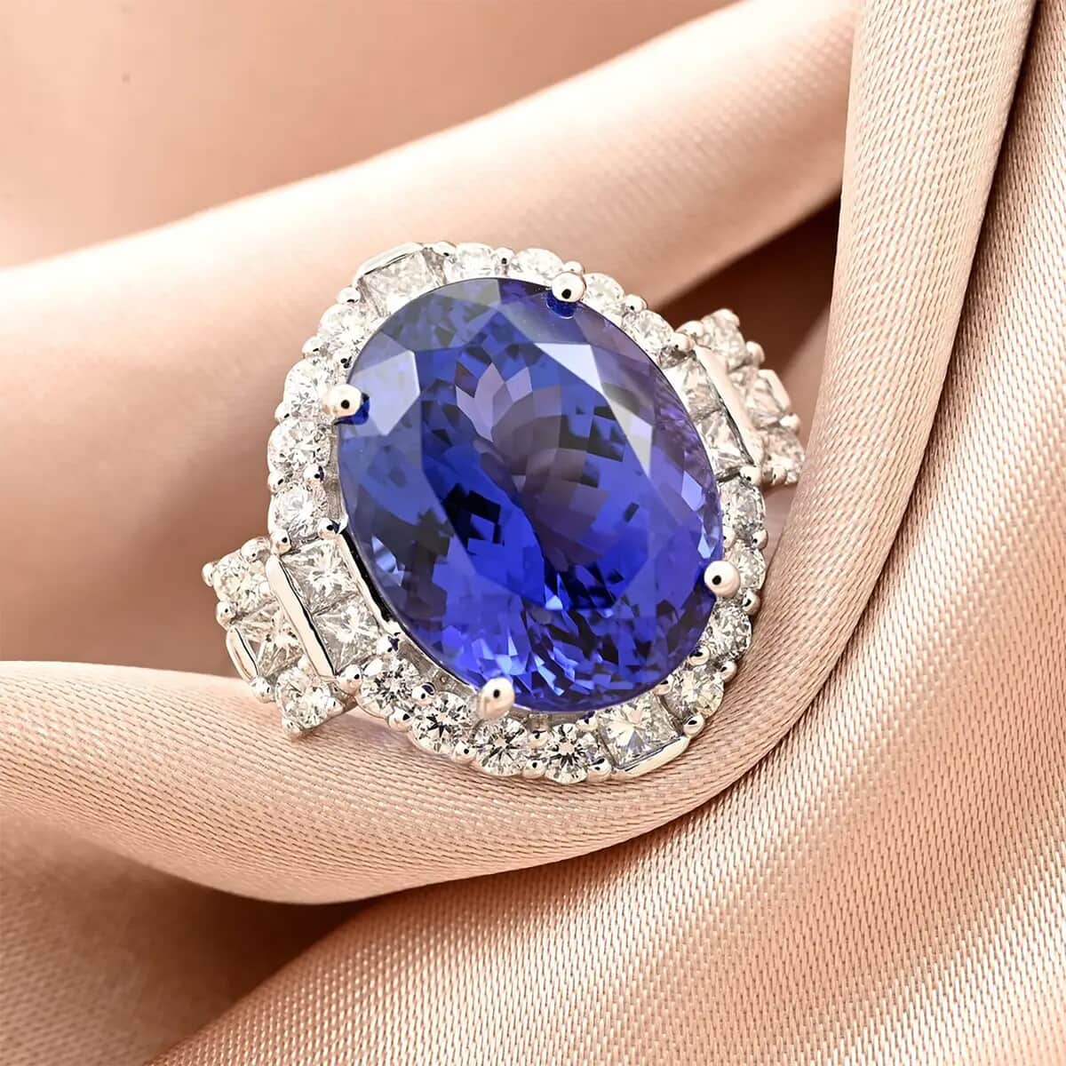 Certified & Appraised Rhapsody 950 Platinum AAAA Tanzanite, Diamond (E-F, VS) (1.24 cts) Halo Ring (Size 6.0) (9.35 g) 10.75 ctw image number 1