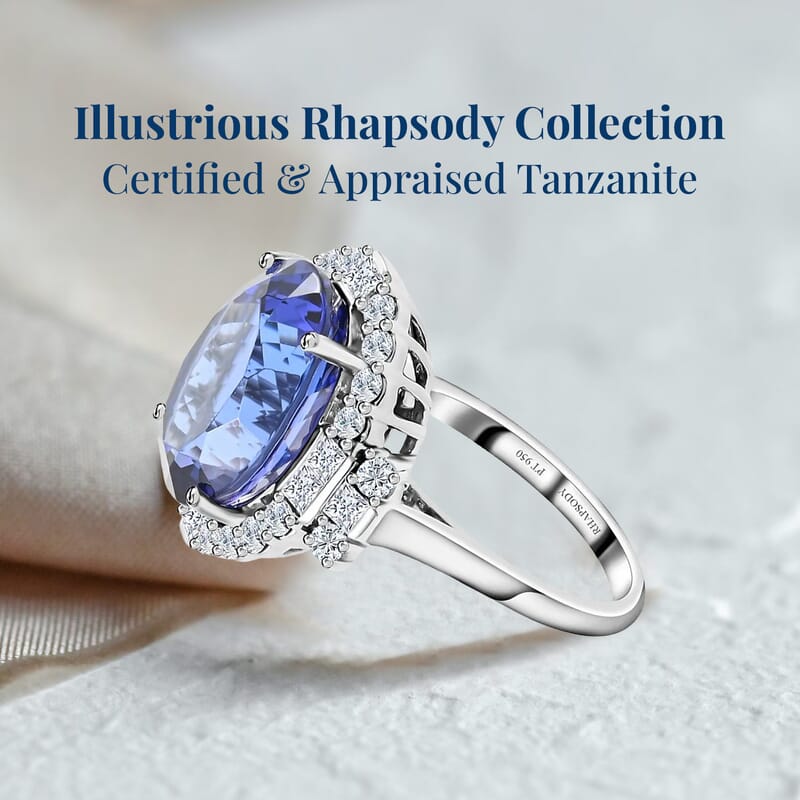 Certified & Appraised Rhapsody AAAA Tanzanite and E-F VS Diamond 10.75 ctw Halo Ring in 950 Platinum (Size 10.0) 9.35 Grams