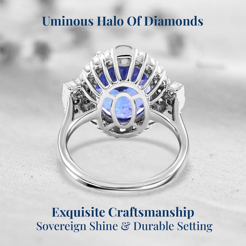 Certified & Appraised Rhapsody AAAA Tanzanite and E-F VS Diamond 10.75 ctw Halo Ring in 950 Platinum (Size 10.0) 9.35 Grams